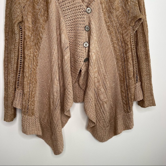 Free People Tan Loose Cable Knit Shawl Collar Cardigan Size XS - Picture 5 of 8